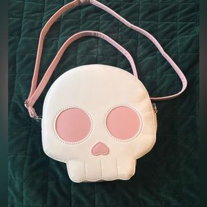 Girly goth pink skull cross body bag